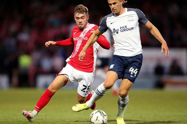 Leeds United loanee Alfie McCalmont in action for Morcambe against Preston. Pic: Getty