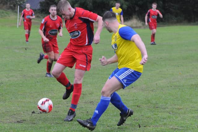 Harry Wormold shoots for Garforth Rangers against Stanningley Old Boys. Picture: Steve Riding.