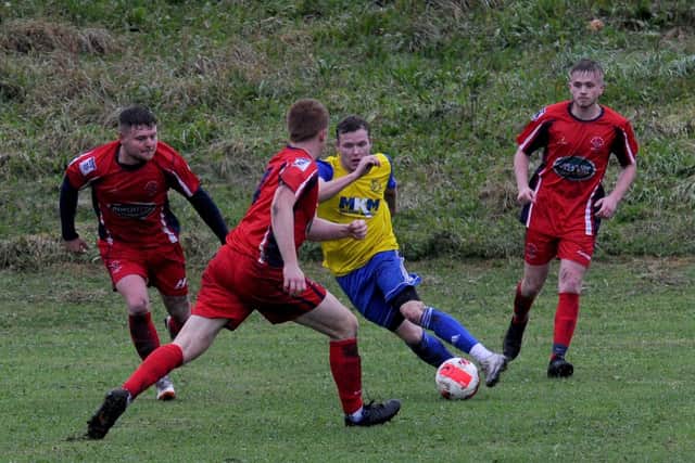 James Crowther finds space for Stanningley Old Boys against Garforth Rangers. Picture: Steve Riding.