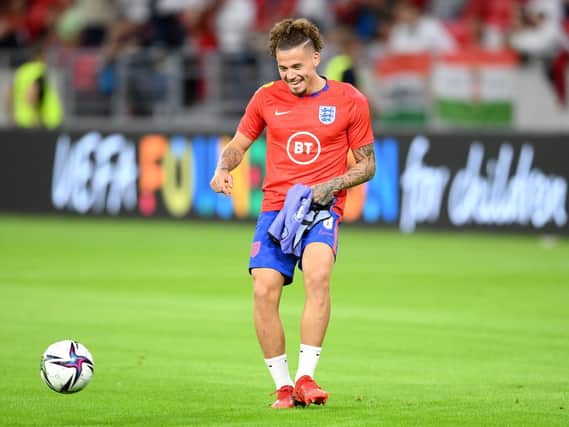 Leeds United midfielder warms up with England. Pic: Getty
