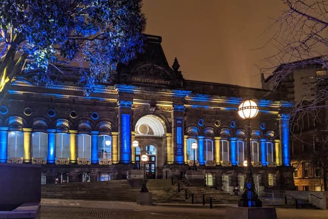Leeds City Museum will be lit up 'labrador yellow' and blue.