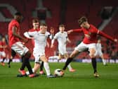 BREAKTHROUGH: For former Leeds United youngster Max McMillan, centre, at Fleetwood Town, pictured during the FA Youth Cup clash against Manchester United of February 2020 at Old Trafford. Photo by George Wood/Getty Images.