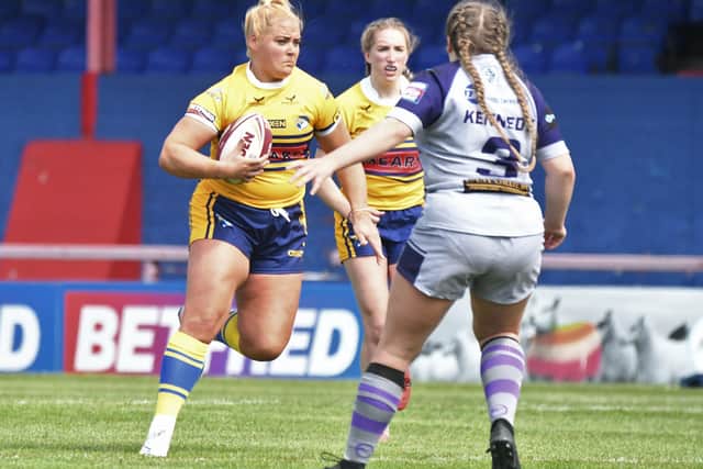 Danika Priim on the run for Leeds Rhinos this season. Picture: Leeds Rhinos.