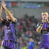 Matt Prior and Ash Handley show their frustration after Leeds Rhinos' Super League semi-final defeat to St Helens. Picture: Steve Riding.