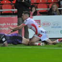 Luke Briscoe scored Rhinos' final try of the season in last week's defeat at St Helens. Picture by Steve Riding.
