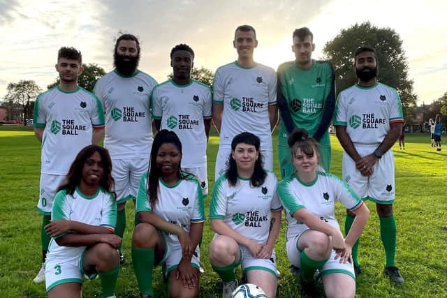 Holbeck Moor FC's players wearing The Square Ball logo. Pic: Ruth Saxton