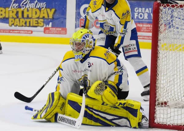 TOP MAN: Goaltender Sam Gospel has been in exceptional form so far this season for Leeds Knights Picture courtesy of Kat Medcroft/Swindon Wildcats