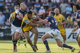 Suaia Matagi on the charge for Tigers against Wakefield Trinity. Picture by Tony Johnson.
