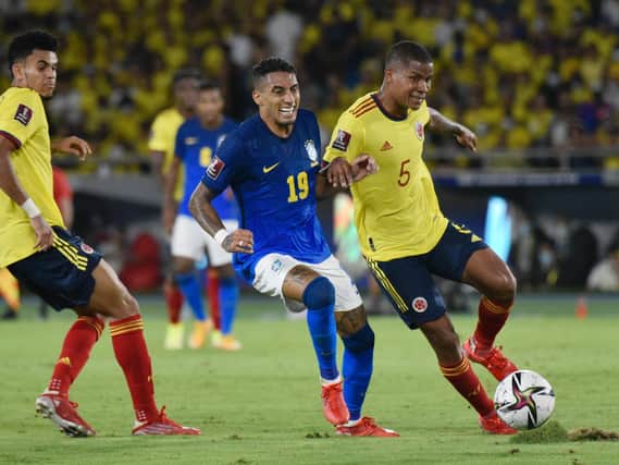 Leeds United's Raphinha in action for Brazil against Colombia. Pic: Getty