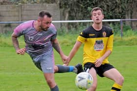 Danny Wiltshire scores the fourth of Swillington Saints Welfare's goals in the 4-2 win over West Yorkshire League Division 1 visitors Aberford Albion after being 2-0 down. Picture: Steve Riding.