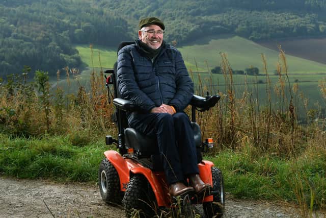 Ian Flatt who was diagnosed with terminal Motor Neurone Disease (MND) has begun a 100-mile challenge in support of Leeds Hospitals Charity. Picture: Jonathan Gawthorpe