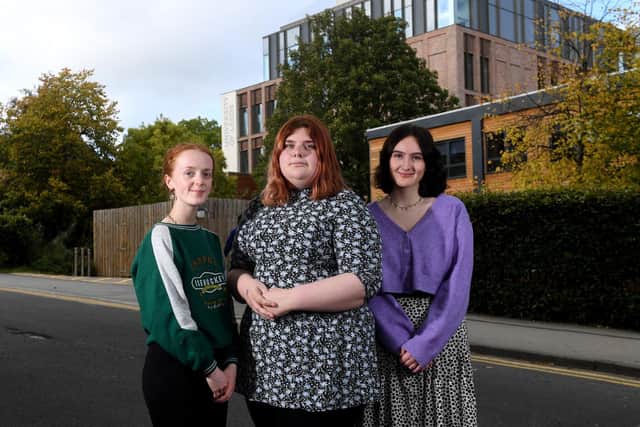 Students have started a group called the Suicide Prevention Society, at Leeds University.. Pictured from the left are Edwina O'Connor, Megan Suckling and Alex Simpson-Ayter.
Pic: Simon Hulme