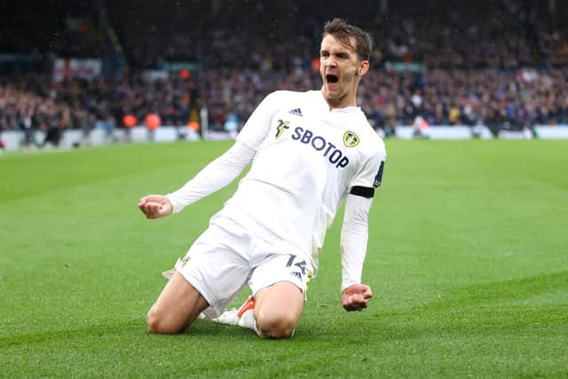 PHYSICALLY IMPROVED: Leeds United's Spanish international centre-back Diego Llorente celebrates his winning goal in last month's 1-0 victory at home to Watford. Photo by Alex Pantling/Getty Images.