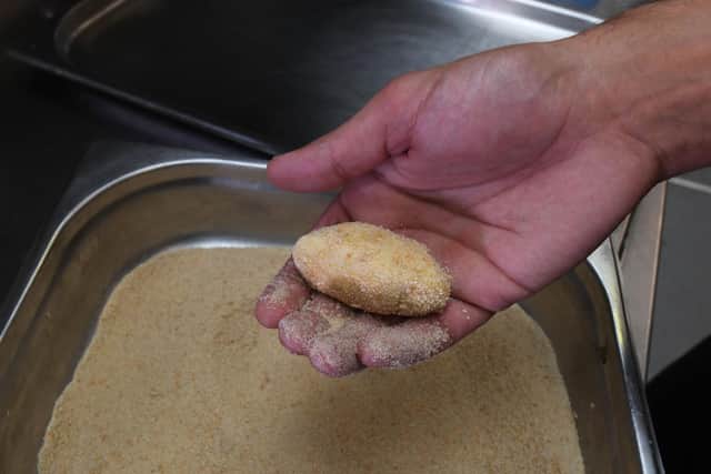 Chef Enric then coats them in the egg and then the breadcrumb mixture. This is what gives them their delicious crunch.