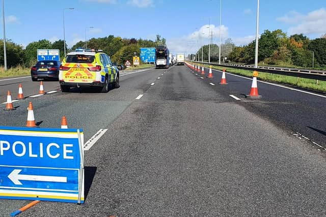 Part of the M606 is closed due to a crash. Photo: West Yorkshire Police Roads Policing Unit