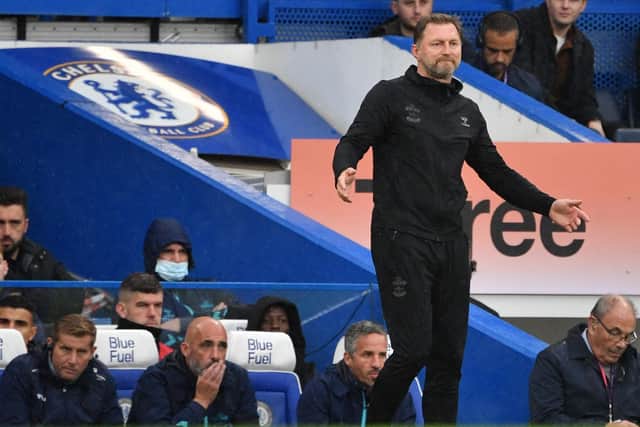 FA CHARGES: For Southampton boss Ralph Hasenhuttl, above, on the back of the 3-1 defeat at Chelsea, pictured, before the October international break. Photo by JUSTIN TALLIS/AFP via Getty Images.