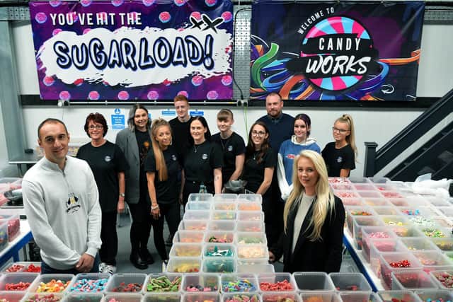 Pictured Ryan and Sophie Taylor with the Candy Works team. Photo: Jonathan Gawthorpe.
