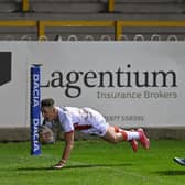 Leeds Rhinos' Jack Broadbenyt opens the scoring for England Knights. Picture by Bruce Rollinson.