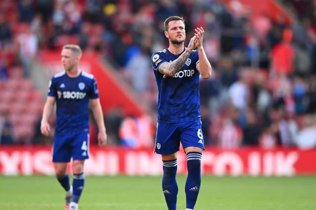 UNACCEPTABLE: Whites captain Liam Cooper, pictured applauding his club's fans at St Mary's, said Leeds United conceded the first half against Southampton. Photo by Alex Davidson/Getty Images.