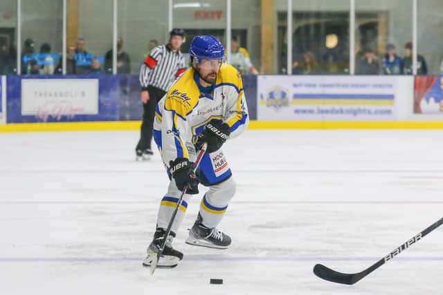 Leeds Knights' Jordan Fisher got his first goal of the season
 in the 5-2 win over Bees IHC Picture: Andy Bourke/Podium Prints