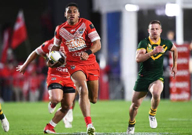 David Fusitu'a on the attack for
Tonga against Australia in 2018. Picture: Andrew Cornaga/www.Photosport.nz.
