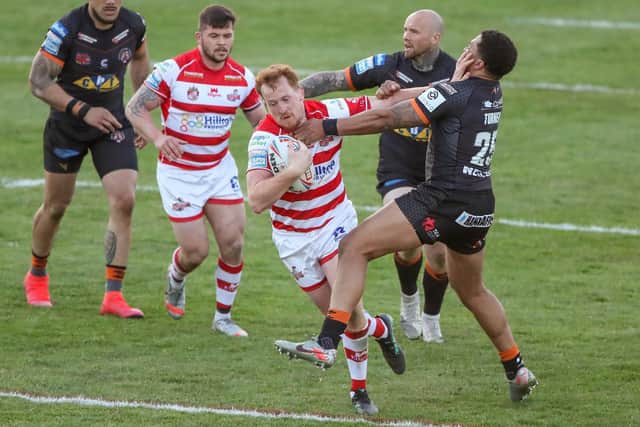 Leigh Centurions' Jordan Thompson in action for Leigh Centurions against Castleford Tigers this season. (ALEX WHITEHEAD/SWPIX)
