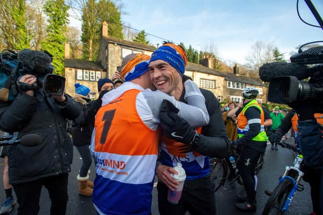 Kevin Sinfield finishes his final 7 in 7 marathon challenge  around Saddleworth in aid of Rob Burrow back in December 2020. (Picture: Bruce Rollinson)