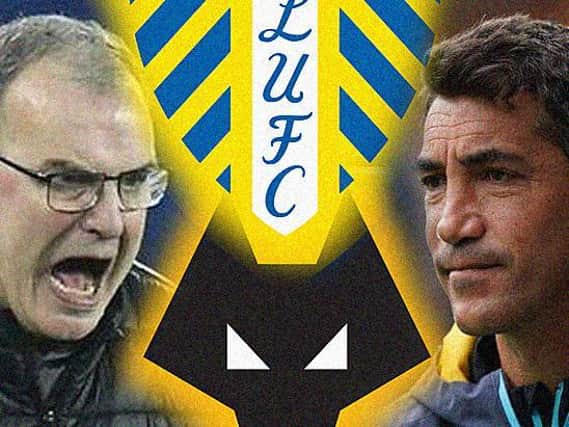 FIRST MEETING: Between Leeds United head coach Marcelo Bielsa, left, and Wolves boss Bruno Lage, right. Graphic by Graeme Bandeira.