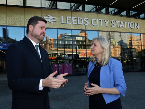 Shadow Transport Secretary Jim McMahon joined West Yorkshire mayor Tracy Brabin at Leeds Railway Station to vocalise their continued support for the HS2 plan. Picture: Jonathan Gawthorpe.