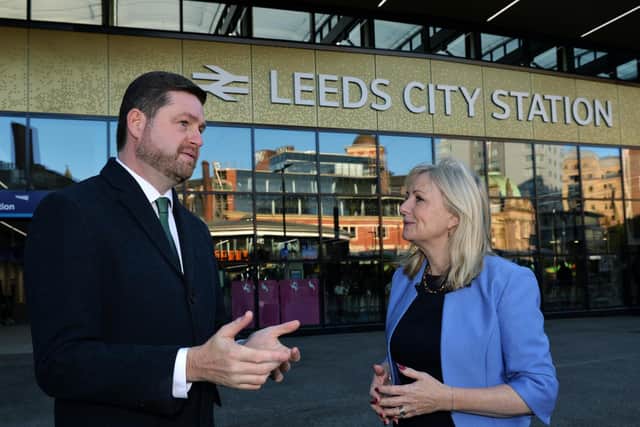 Shadow Transport Secretary Jim McMahon joined West Yorkshire mayor Tracy Brabin at Leeds Railway Station to vocalise their continued support for the HS2 plan. Picture: Jonathan Gawthorpe.