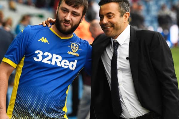 Leeds United chairman Andrea Radrizzani poses for a photograph with a fan. Pic: George Wood.