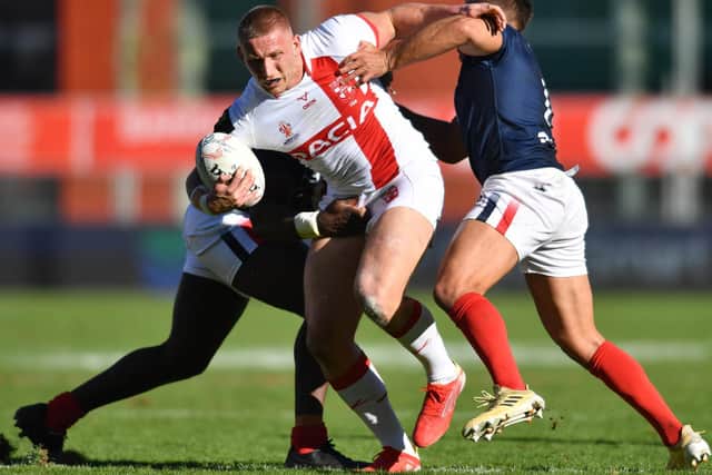 Leeds Rhinos' Mikolaj Oledzki in action for England against France  (Will Palmer/SWpix.com)