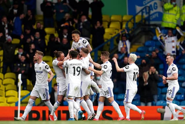 Alioski celebrates with Leeds United at Elland Road. Pic: Jon Super.