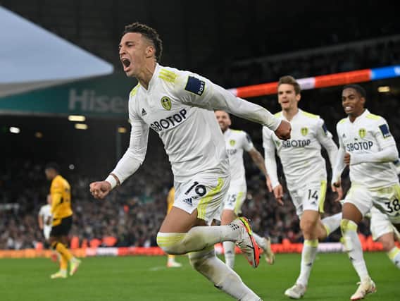 FRUSTRATION RELEASED - Rodrigo put all his feeling into the celebrations of his and Leeds United's goal against Wolves at Elland Road. Pic: Bruce Rollinson