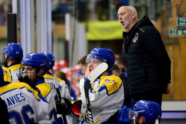 Head coach Dave Whistle barks instructions to his Leeds Knights players on the bench. Picture: James Hardisty