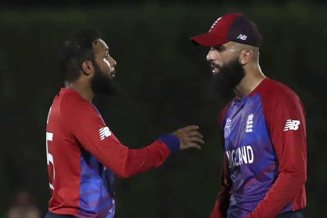 Deadly duo: England's Moeen Ali, right, interacts with team-mate Adil Rashid.