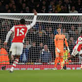 GAME OVER - Eddie Nketiah scored Arsenal's second goal to oust Leeds United from the Carabao Cup in the fourth round at the Emirates. Pic: Bruce Rollinson