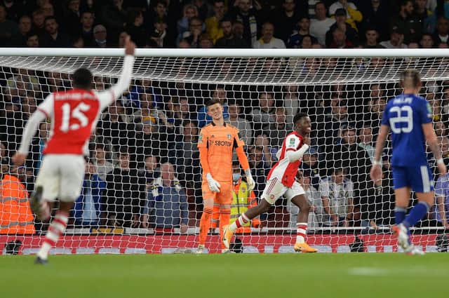 GAME OVER - Eddie Nketiah scored Arsenal's second goal to oust Leeds United from the Carabao Cup in the fourth round at the Emirates. Pic: Bruce Rollinson