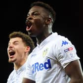 Leeds United academy products Ronaldo Vieira and Kalvin Phillips celebrate in front of the visiting supporters. Pic: Varley Picture Agency