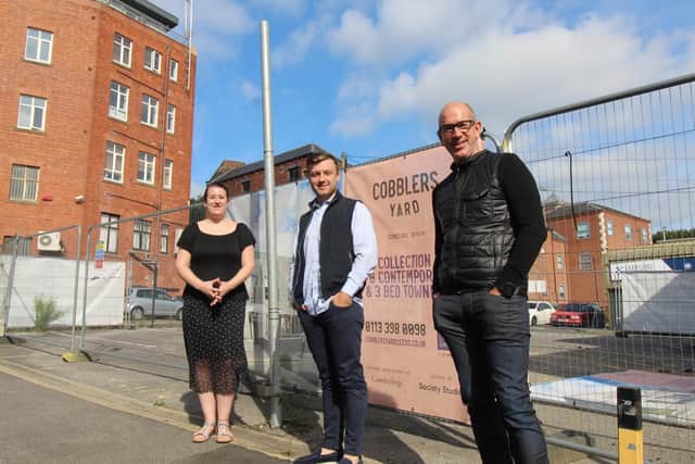 (from left) Alix Shaw from Linley & Simpson with Morgans’ new homes sales team; Henry Bartle from Leeds developers CountryLarge; and Jonathan Morgan, Leeds City Centre Specialist at Linley & Simpson with Morgans.