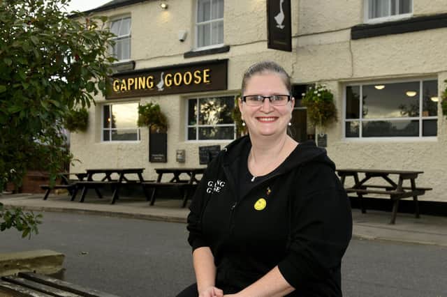 Jo Heywood is the landlady of the Gaping Goose pub in Garforth. The pub is hosting Halloween and Christmas parties to raise money for the Yorkshire Air Ambulance. Photo: Gary Longbottom