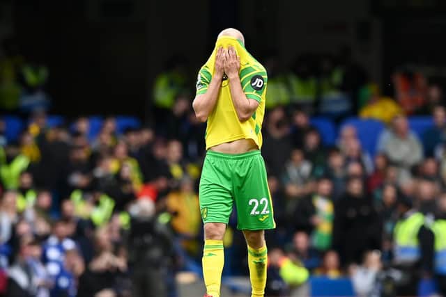 Norwich City striker Teemu Pukki reacts during his side's 7-0 defeat to Chelsea. Pic: Getty