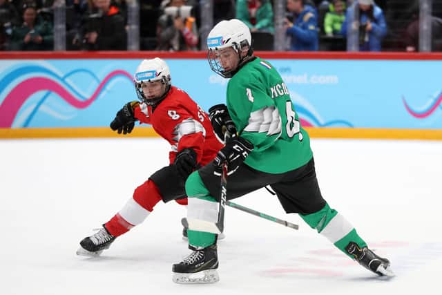 Leeds Knights' forward Mack Stewart, left, could be joined by former Belfast Giants Juniors' team-mate Carter Hamill this weekend. Picture: Linnea Rheborg/Getty Images
