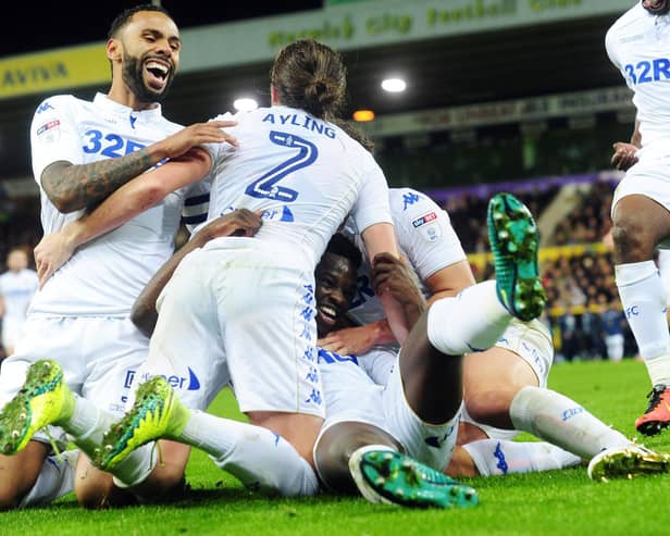 CARROW ROAD CRACKER: Ronaldo Vieira, centre, is mobbed by his Leeds United team mates after his last-minute winner which sealed a 3-2 victory at Championship hosts Norwich City back in November 2015. Picture by Simon Hulme.