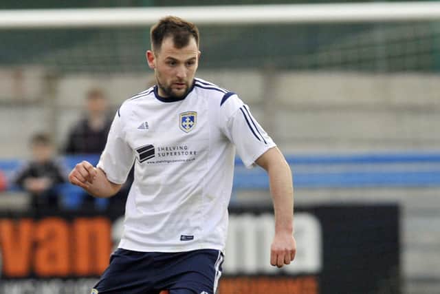 Former player Will Hatfield, above, proved a thorn in Guiseley’s side on Saturday, scoring from the penalty spot in Darlington’s 5-1 win over the Lions. Picture: Steve Riding.