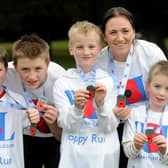 .Gemma Hillary with her four boys, Jack, 12, Charlie, 10, Oliver, eight and Noah, six who all completed the run