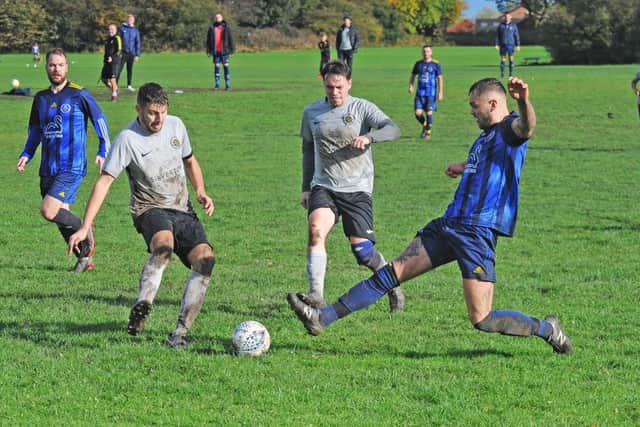 Brad Hoyle shoots for Kippax Sundays in last weekend's Leeds Combination League Division 1 encounter at North Leodis. Picture: Steve Riding.