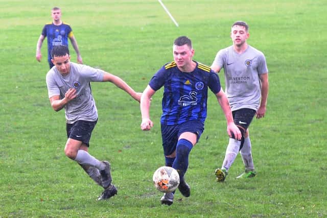Kieran Fella, of Kippax Sundays, makes a move during last weekend's Leeds Combination League Division 1 encounter at North Leodis. Picture: Steve Riding.