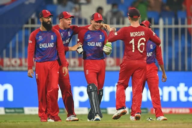 England's Jos Buttler celebrates after running out Dasun Shanaka of Sri Lanka. (Photo by Alex Davidson/Getty Images)