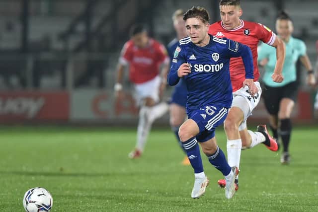 Leeds United's Lewis Bate in action at Salford City. Pic: Leeds United